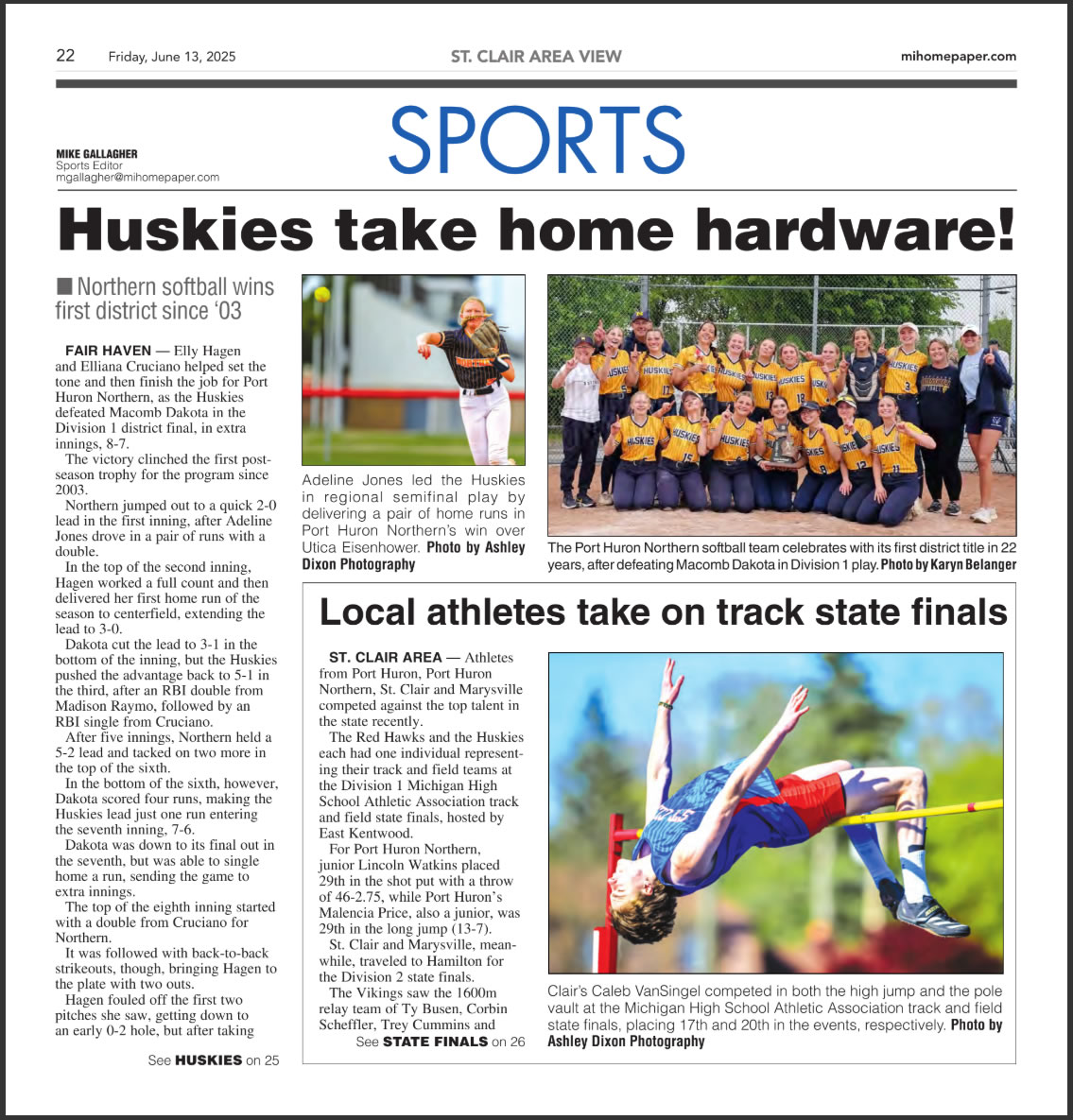 port-huron-northern-huskies-softball-2025 St Clair View - Northern Softball