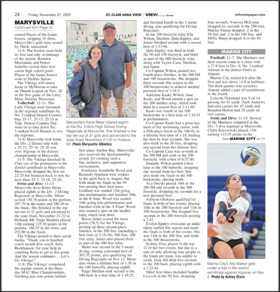 Ally Walker from Marine City Volleyball gets under the ball