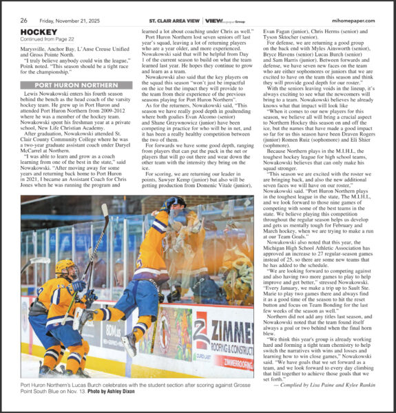 Lucas Burch Port Huron Northern Hockey